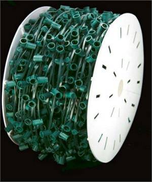 C9 Bulk Sockets and Wire  1000 Feet 12 inch Spacing Green Wire